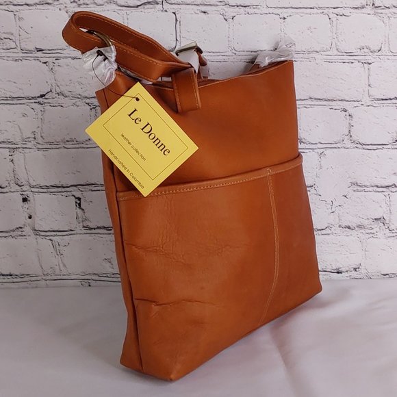 'LE DONNA' 'AVERELY' COLOMBIAN LEATHER TOP ZIP CLOSURE ADJUSTABLE CROSSBODY BAG - Picture 2 of 16